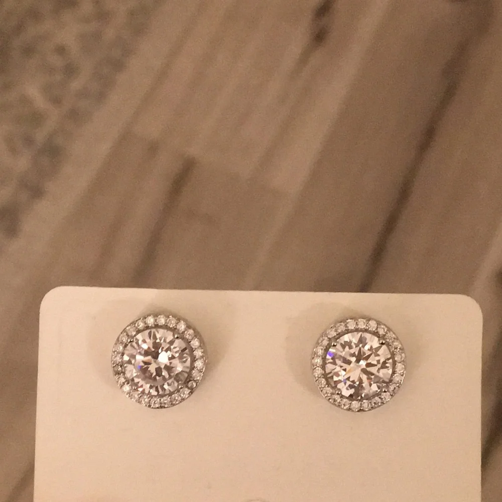 Cubic Zirconia Crystal Halo Silver Stud Earrings